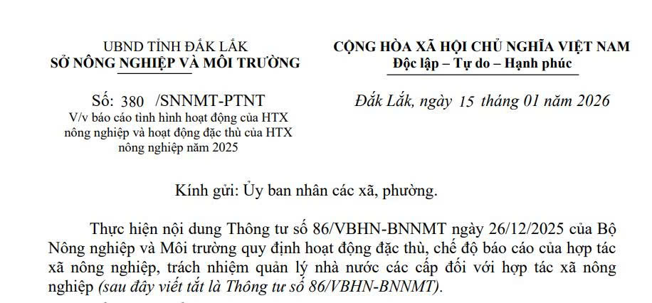 Triển khai báo cáo tình hình hoạt động hợp tác xã nông nghiệp năm 2025