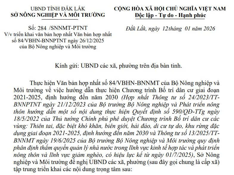 Đắk Lắk: Triển khai về việc hướng dẫn thực hiện  Chương trình Bố trí dân cư 