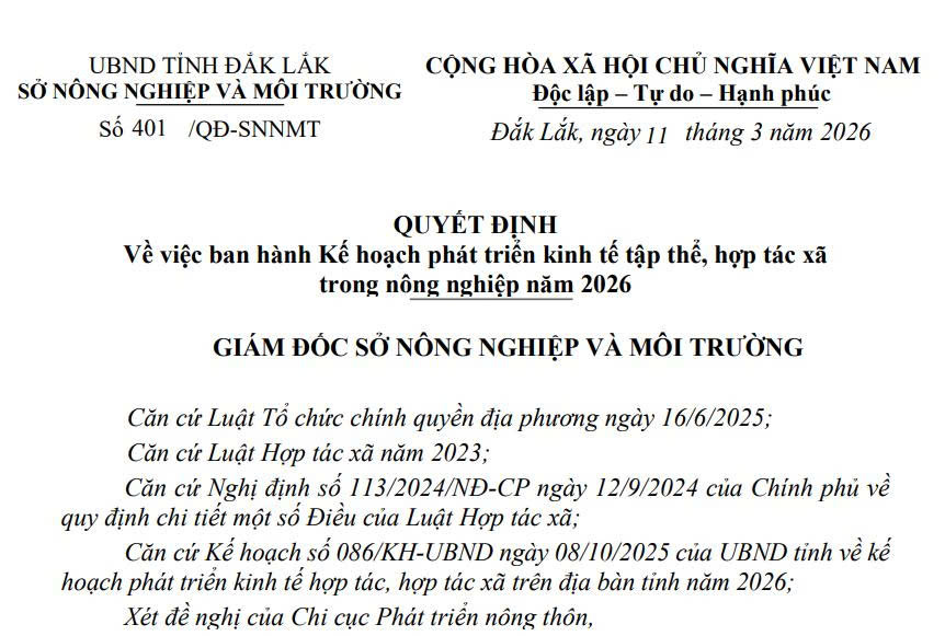 Đẩy mạnh phát triển kinh tế tập thể, hợp tác xã nông nghiệp bền vững năm 2026