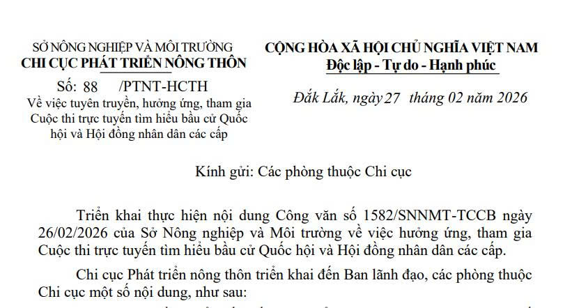 Chi cục Phát triển nông thôn hưởng ứng Cuộc thi Tìm hiểu Bầu cử Quốc Hội và HĐND các cấp