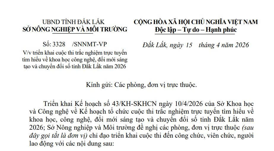 Đắk Lắk: Phát động Cuộc thi trực tuyến tìm hiểu về Khoa học, Công nghệ và Chuyển đổi số năm 2026